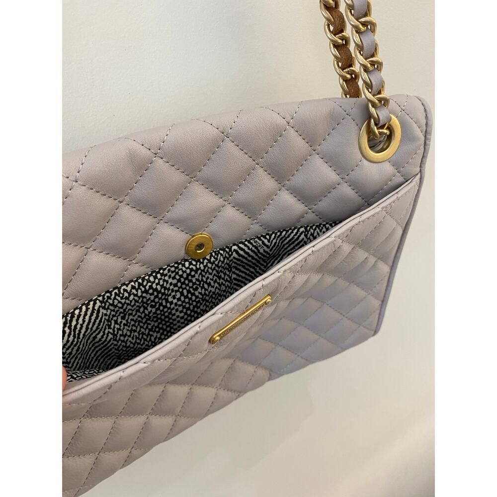 Rebecca Minkoff Crossbody Purse Bag Gray Beige Velvet Chain Quilted Affair Work - Picture 12 of 12